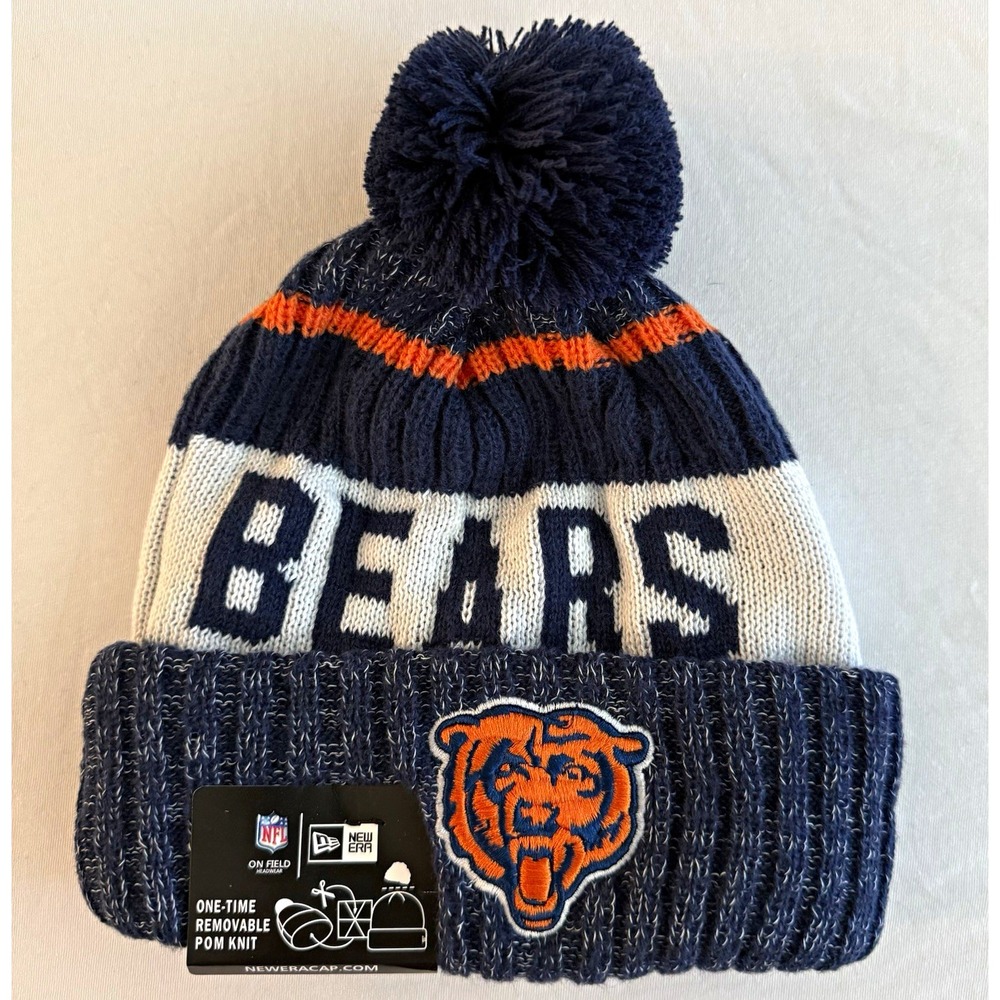 New Era Chicago Bears NFL Sideline Sport Knit Beanie Navy Blue Orange White Hat